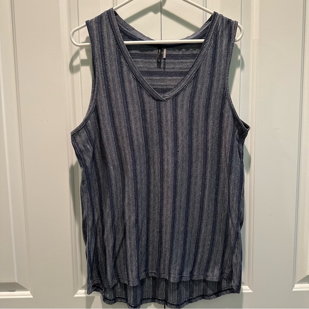 North River Indigo Blue Striped Dressy Knit Tank Top L
